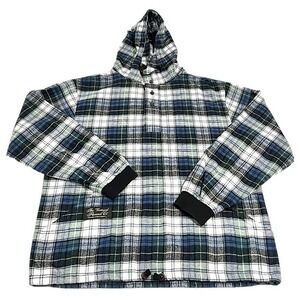 Vermont Flannel Co Men's L Blue‎ Green Plaid Henley Hoodie Heavyweight NWOT